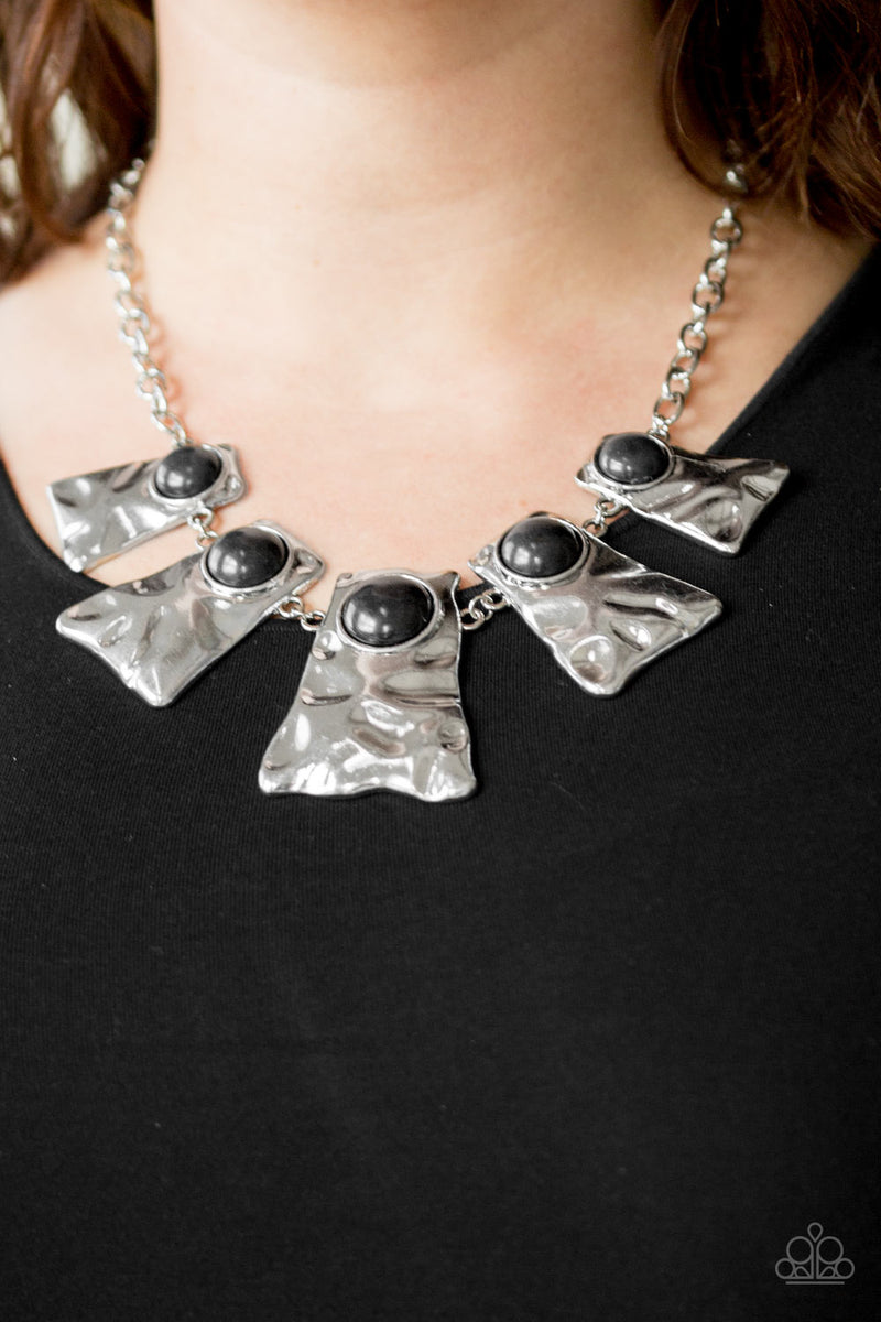 Paparazzi black online and silver necklace