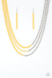 Turn Up The Volume Yellow and Silver Necklace - Paparazzi Accessories - Bella Fashion Accessories LLC