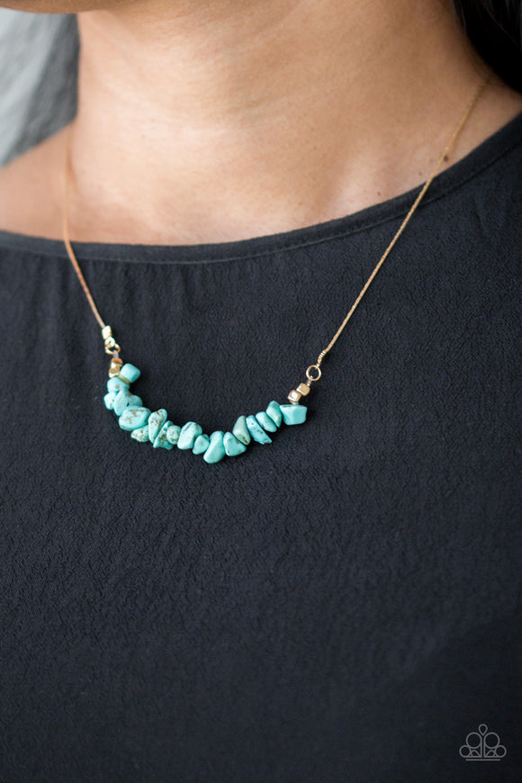 Back To Nature Gold and Turquoise Necklace - Paparazzi Accessories - Bella Fashion Accessories LLC