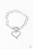 March To A Different HEARTBEAT Silver and White Bracelet - Paparazzi Accessories - Bella Fashion Accessories LLC