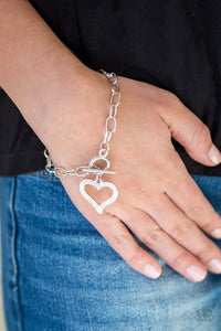 March To A Different HEARTBEAT Silver and White Bracelet - Paparazzi Accessories - Bella Fashion Accessories LLC