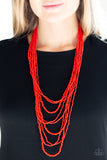 Totally Tonga Red Seed Bead Necklace - Paparazzi Accessories - Bella Fashion Accessories LLC