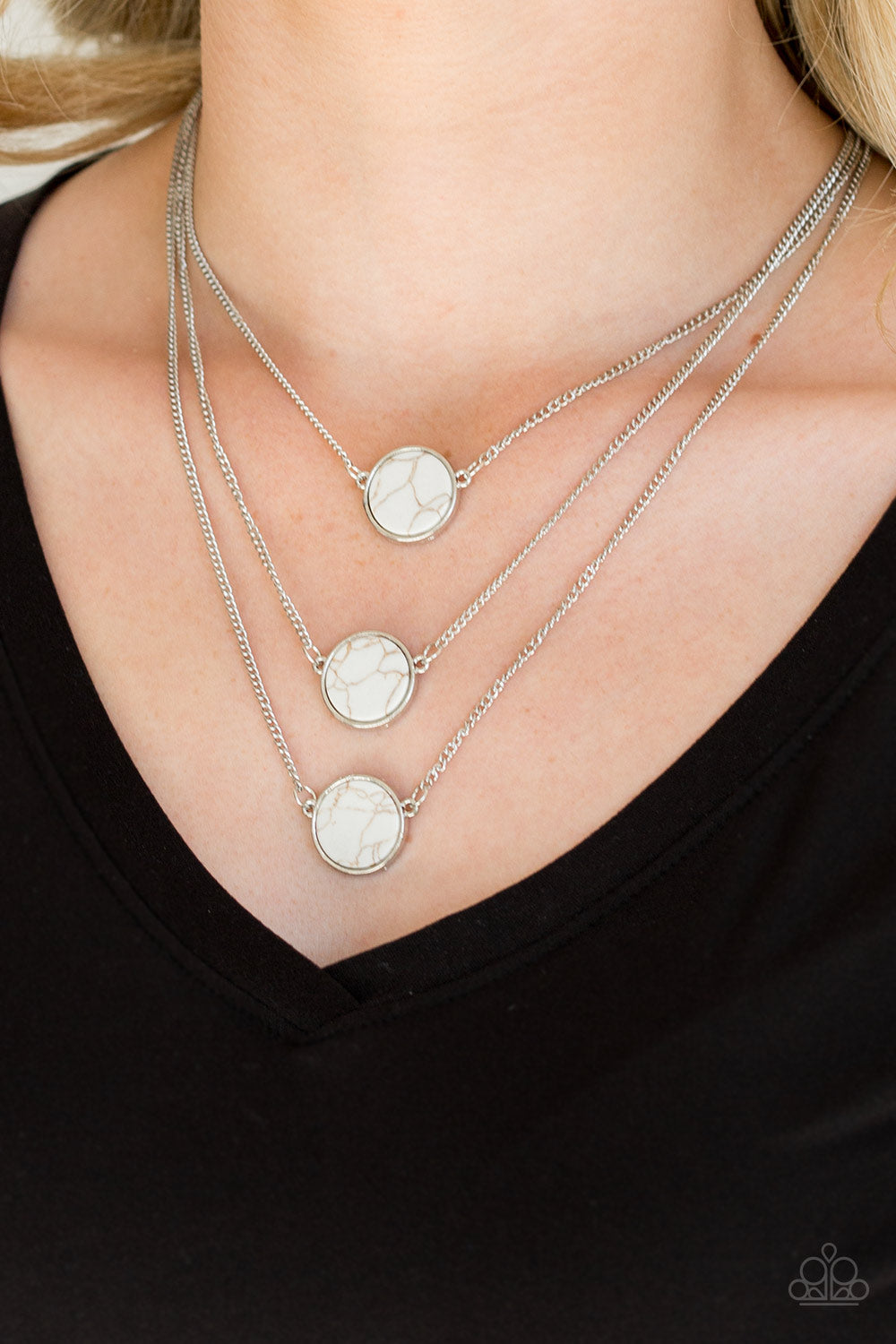 Scratched Shimmer - White and Silver Necklace - Paparazzi Accessories –  Bejeweled Accessories By Kristie