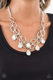 Show-Stopping Shimmer Silver and White Teardrop Necklace - Paparazzi Accessories - Bella Fashion Accessories LLC