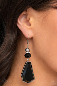Defaced Dimension Black Earrings - Paparazzi Accessories - Bella Fashion Accessories LLC