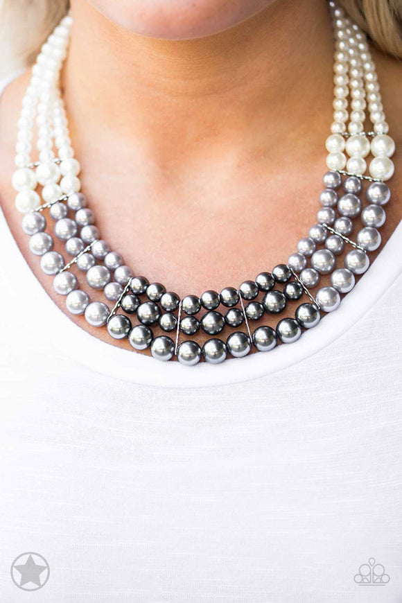 Lady In Waiting White, Silver, and Dark Grey Pearl Necklace - Paparazzi Accessories - Bella Fashion Accessories LLC