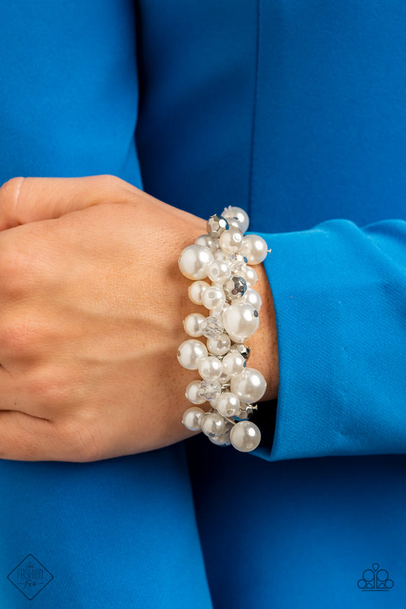 Elegantly Exaggerated White Bracelet - Paparazzi Accessories - Bella Fashion Accessories LLC