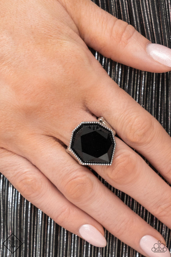 Dynamically Defaced Black Ring - Paparazzi Accessories - Bella Fashion Accessories LLC