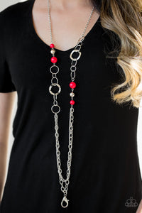Modern Motley Red and Silver Necklace - Paparazzi Accessories - Bella Fashion Accessories LLC