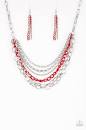 Color Bomb Silver and Red Necklace - Paparazzi Accessories - Bella Fashion Accessories LLC