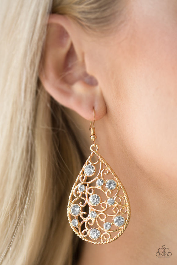 Certainly Courtier Gold Earrings - Paparazzi Accessories - Bella Fashion Accessories LLC
