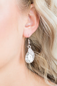 Easy Elegance White Glittery Earrings - Paparazzi Accessories - Bella Fashion Accessories LLC