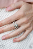 GLOW Me Away Silver and White Rhinestone Ring - Paparazzi Accessories - Bella Fashion Accessories LLC