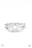 GLOW Me Away Silver and White Rhinestone Ring - Paparazzi Accessories - Bella Fashion Accessories LLC