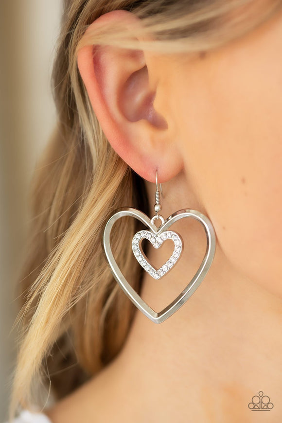 Heart Candy Couture Silver and White Earrings - Paparazzi Accessories - Bella Fashion Accessories LLC