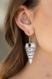 Jurassic Journey Silver and Black Earrings - Paparazzi Accessories - Bella Fashion Accessories LLC