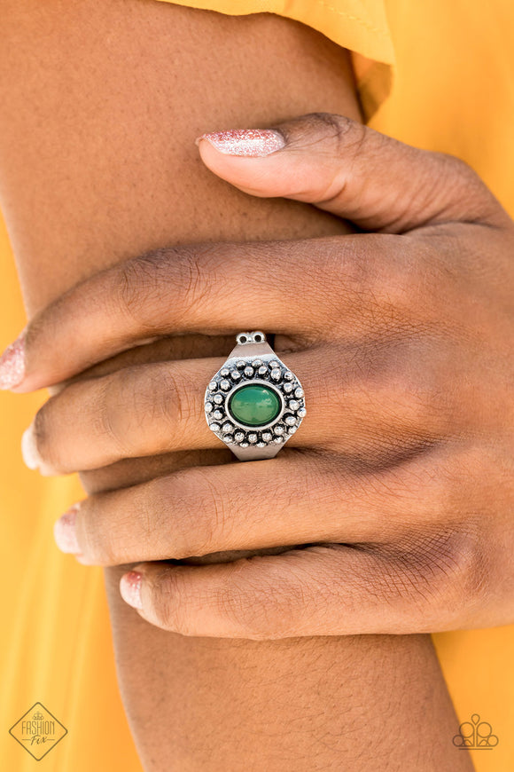 Glimpses of Malibu Please and Thank You Silver and Green Ring - Paparazzi Accessories - Bella Fashion Accessories LLC