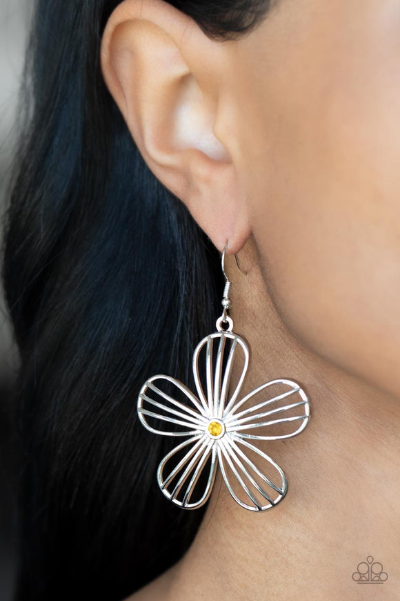 Meadow Musical Silver & Yellow Earrings - Paparazzi Accessories - Bella Fashion Accessories LLC