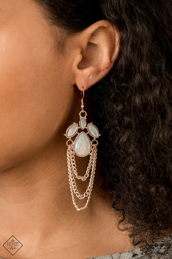 Opalescence Essence Opalescent White and Rose Gold Earrings - Paparazzi Accessories - Bella Fashion Accessories LLC