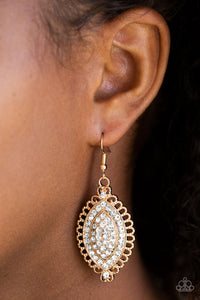 Pretty Prestigious Gold Earrings - Paparazzi Accessories - Bella Fashion Accessories LLC