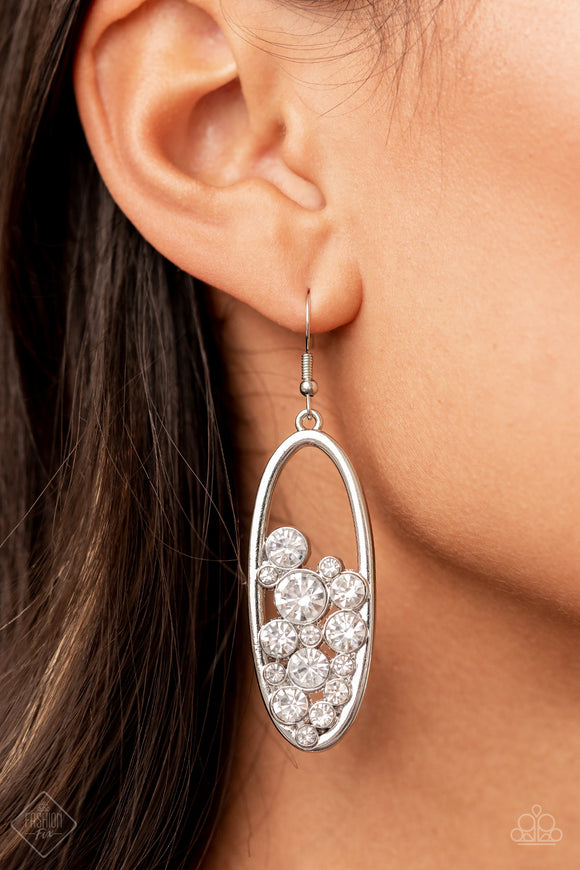 Prismatic Poker Face White Earrings - Paparazzi Accessories - Bella Fashion Accessories LLC