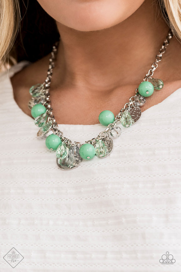 Prismatic Sheen Silver and Green Necklace - Paparazzi Accessories - Bella Fashion Accessories LLC