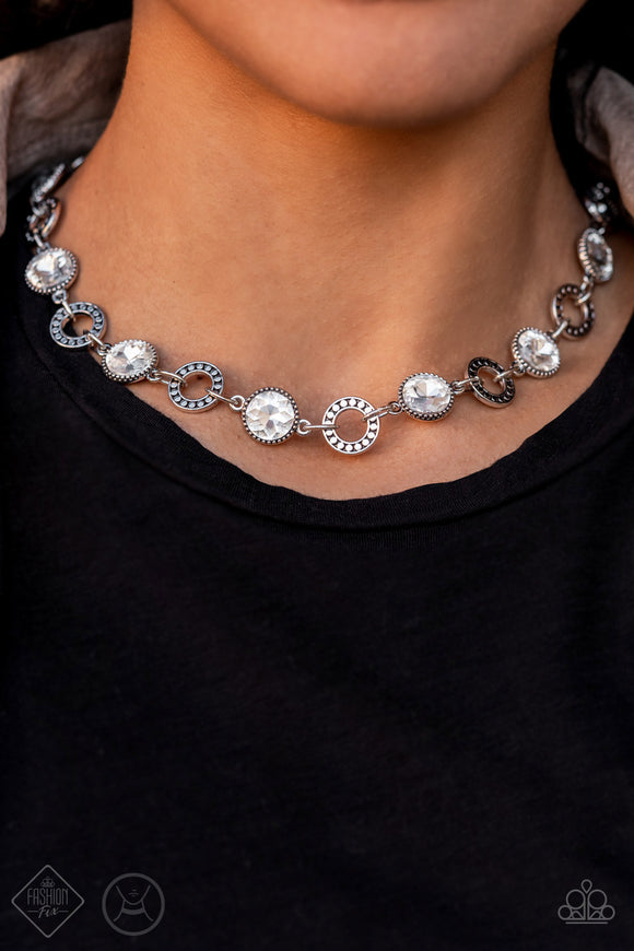 Rhinestone Rollout White Necklace - Paparazzi Accessories - Bella Fashion Accessories LLC