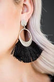 Spartan Spirit Silver and Black Fringe Earrings - Paparazzi Accessories - Bella Fashion Accessories LLC