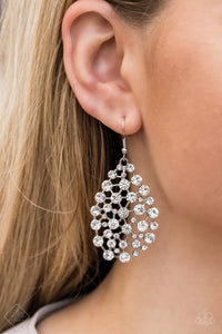 Start With A Bang White Rhinestone Earrings - Paparazzi Accessories - Bella Fashion Accessories LLC