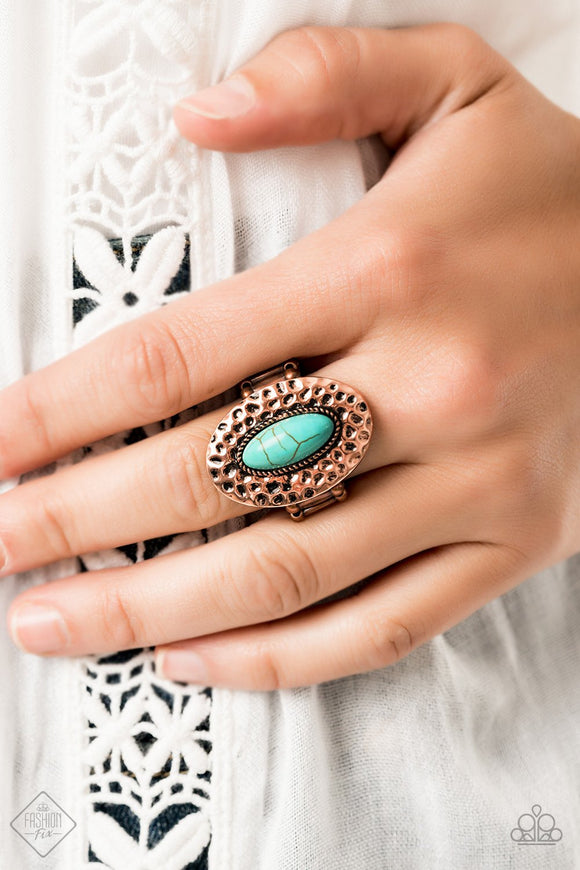 Simply Santa Fe Ruler Radiance Turquoise and Copper Ring - Paparazzi Accessories - Bella Fashion Accessories LLC