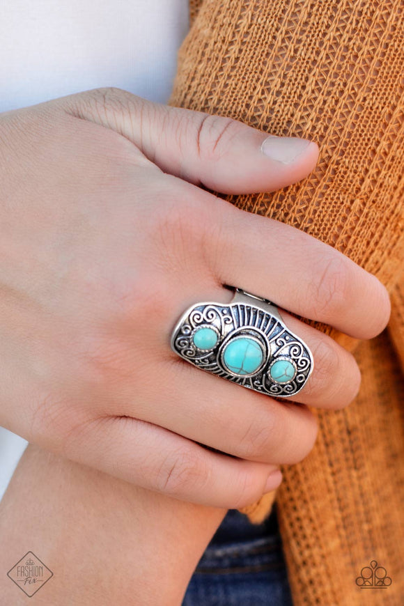 Stone Oracle Silver and Turquoise Ring - Paparazzi Accessories - Bella Fashion Accessories LLC