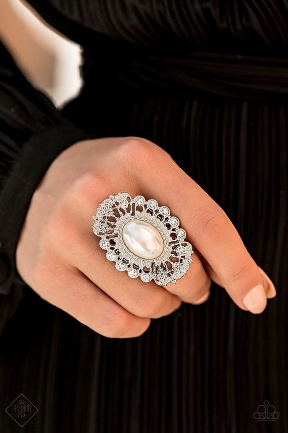 Radiantly Regal White Ring - Paparazzi Accessories - Bella Fashion Accessories LLC